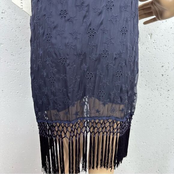 Johnny Was 4 love and Liberty Small Capri Blue Embroidered Fringe Silk Dress NEW - Picture 6 of 16